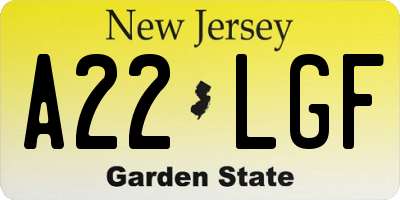 NJ license plate A22LGF