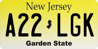 NJ license plate A22LGK