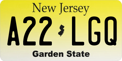 NJ license plate A22LGQ