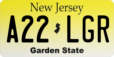 NJ license plate A22LGR