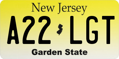 NJ license plate A22LGT