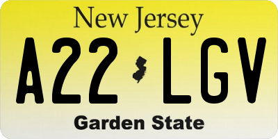 NJ license plate A22LGV