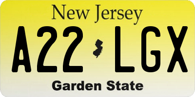 NJ license plate A22LGX
