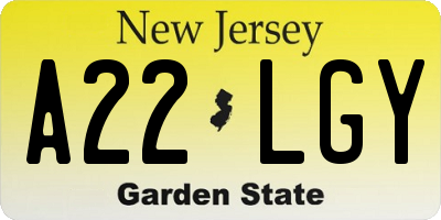 NJ license plate A22LGY