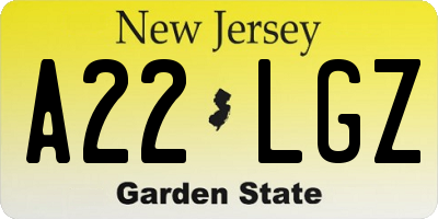 NJ license plate A22LGZ