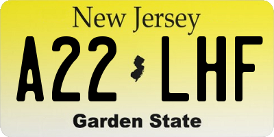 NJ license plate A22LHF