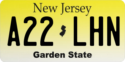 NJ license plate A22LHN
