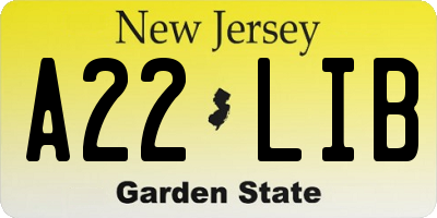 NJ license plate A22LIB