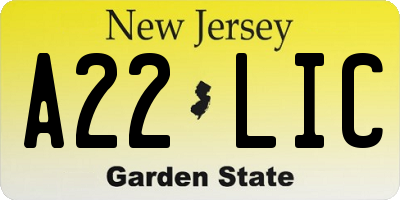NJ license plate A22LIC