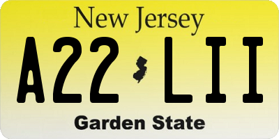 NJ license plate A22LII
