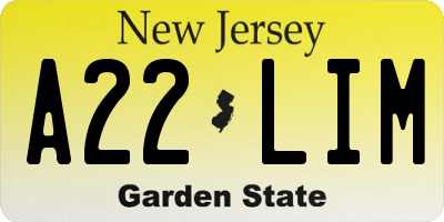 NJ license plate A22LIM