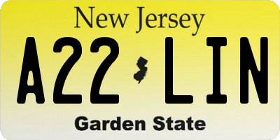 NJ license plate A22LIN