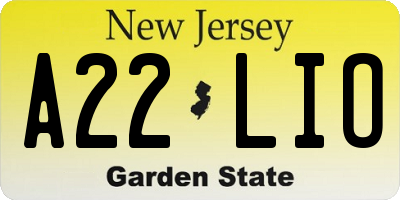 NJ license plate A22LIO