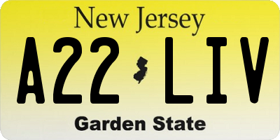 NJ license plate A22LIV
