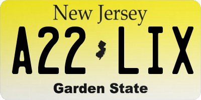 NJ license plate A22LIX