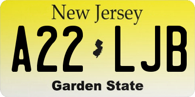 NJ license plate A22LJB