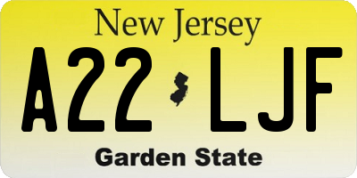 NJ license plate A22LJF