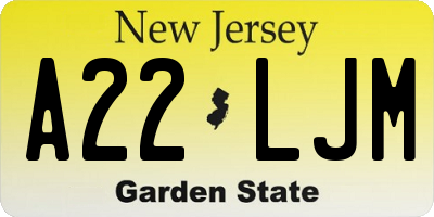 NJ license plate A22LJM