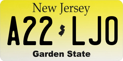 NJ license plate A22LJO
