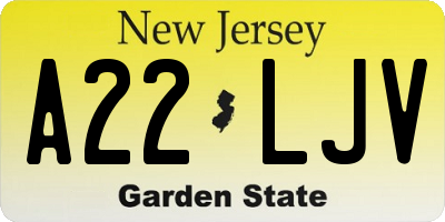 NJ license plate A22LJV