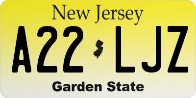 NJ license plate A22LJZ