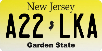 NJ license plate A22LKA