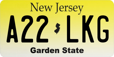 NJ license plate A22LKG