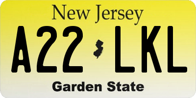 NJ license plate A22LKL