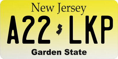 NJ license plate A22LKP