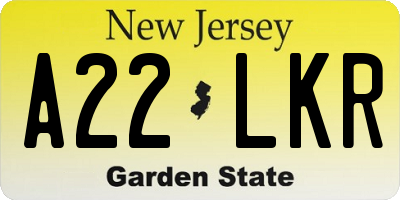 NJ license plate A22LKR