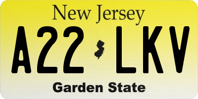 NJ license plate A22LKV