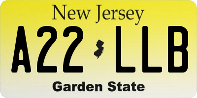 NJ license plate A22LLB