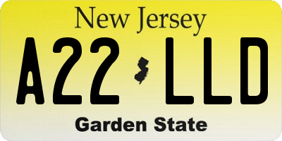NJ license plate A22LLD