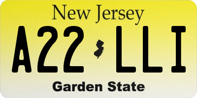 NJ license plate A22LLI