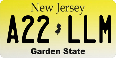 NJ license plate A22LLM