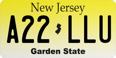 NJ license plate A22LLU