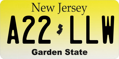 NJ license plate A22LLW