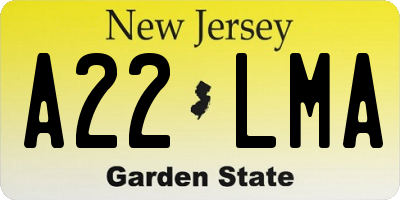 NJ license plate A22LMA