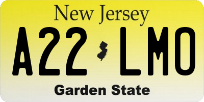 NJ license plate A22LMO