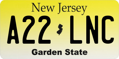 NJ license plate A22LNC