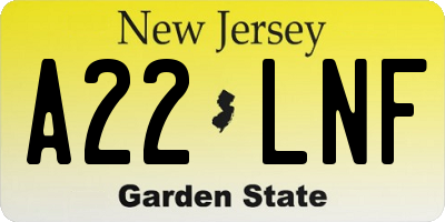 NJ license plate A22LNF