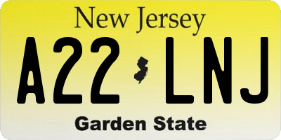 NJ license plate A22LNJ