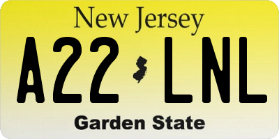 NJ license plate A22LNL