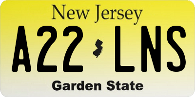 NJ license plate A22LNS