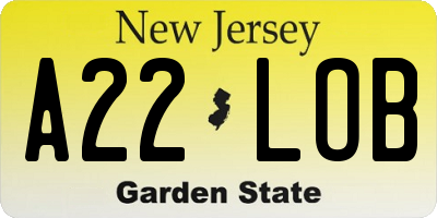 NJ license plate A22LOB