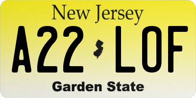NJ license plate A22LOF