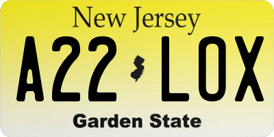 NJ license plate A22LOX