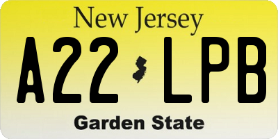 NJ license plate A22LPB
