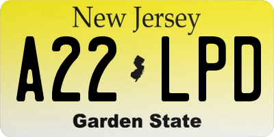 NJ license plate A22LPD