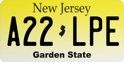 NJ license plate A22LPE